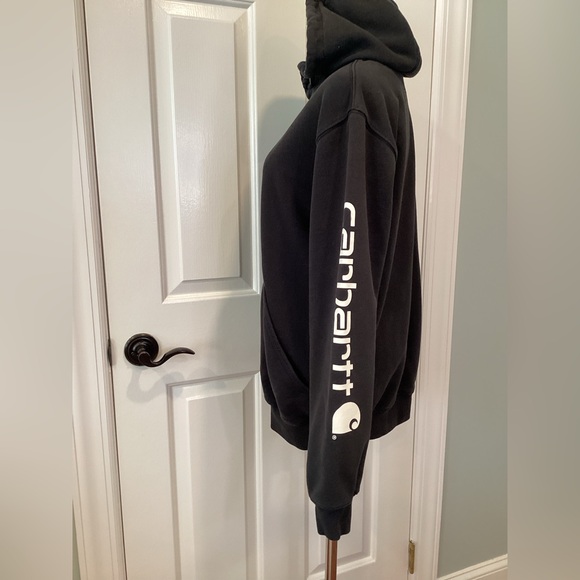 Carhartt Men's Loose Fit Midweight K288 Logo Sleeve Black Hoodie - Size Small - Picture 2 of 6